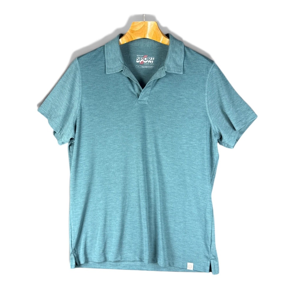Marine Layer Weekend Sport Polo Men L Teal Lightweight Polyester Heathered 14975